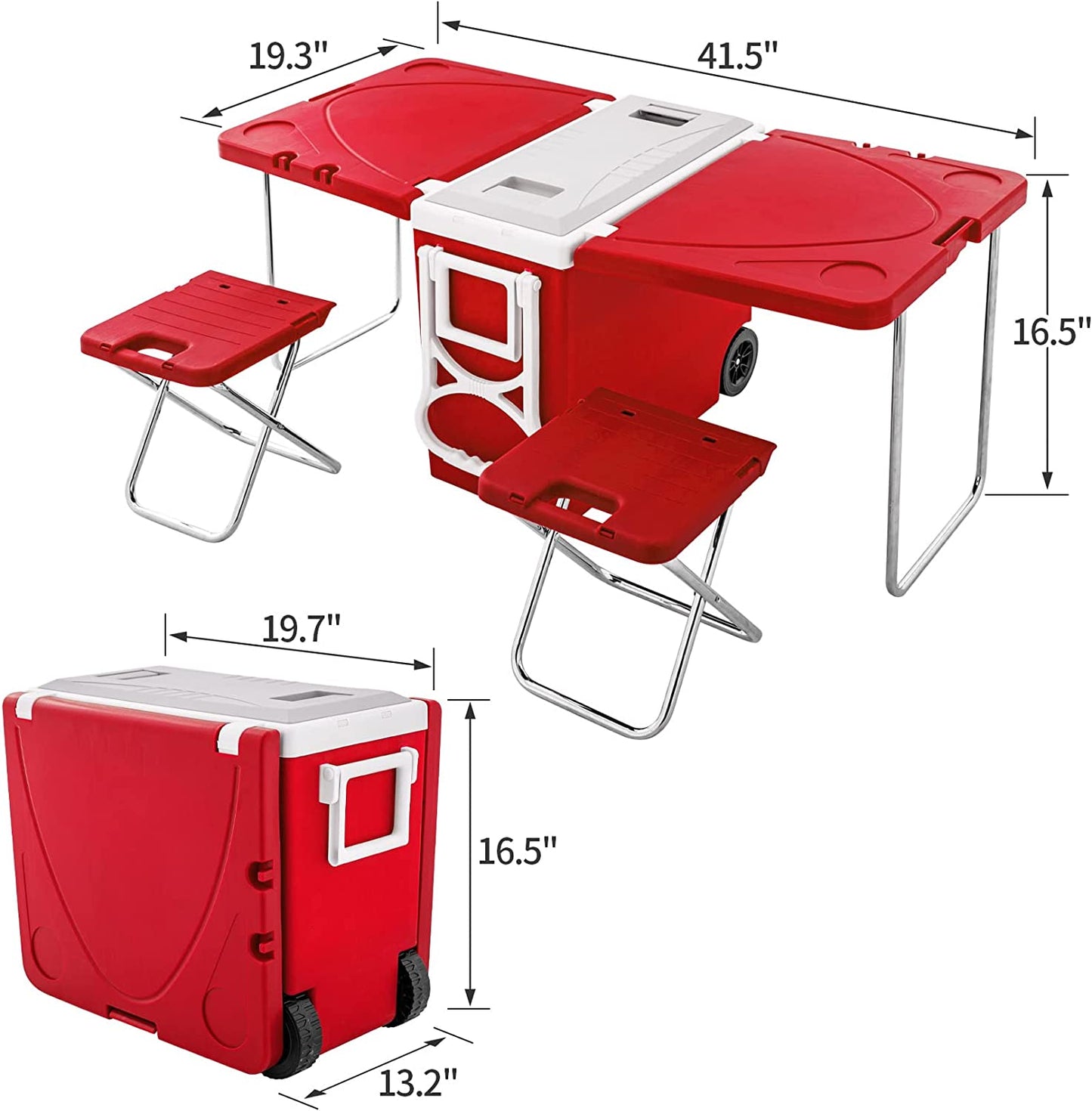 UNICOO - Multi-Function Rolling Cooler Picnic Camping Outdoor W/Table & 2 Chairs, Outdoor Picnic Foldable Upgraded Stool, Heat Insulation Box