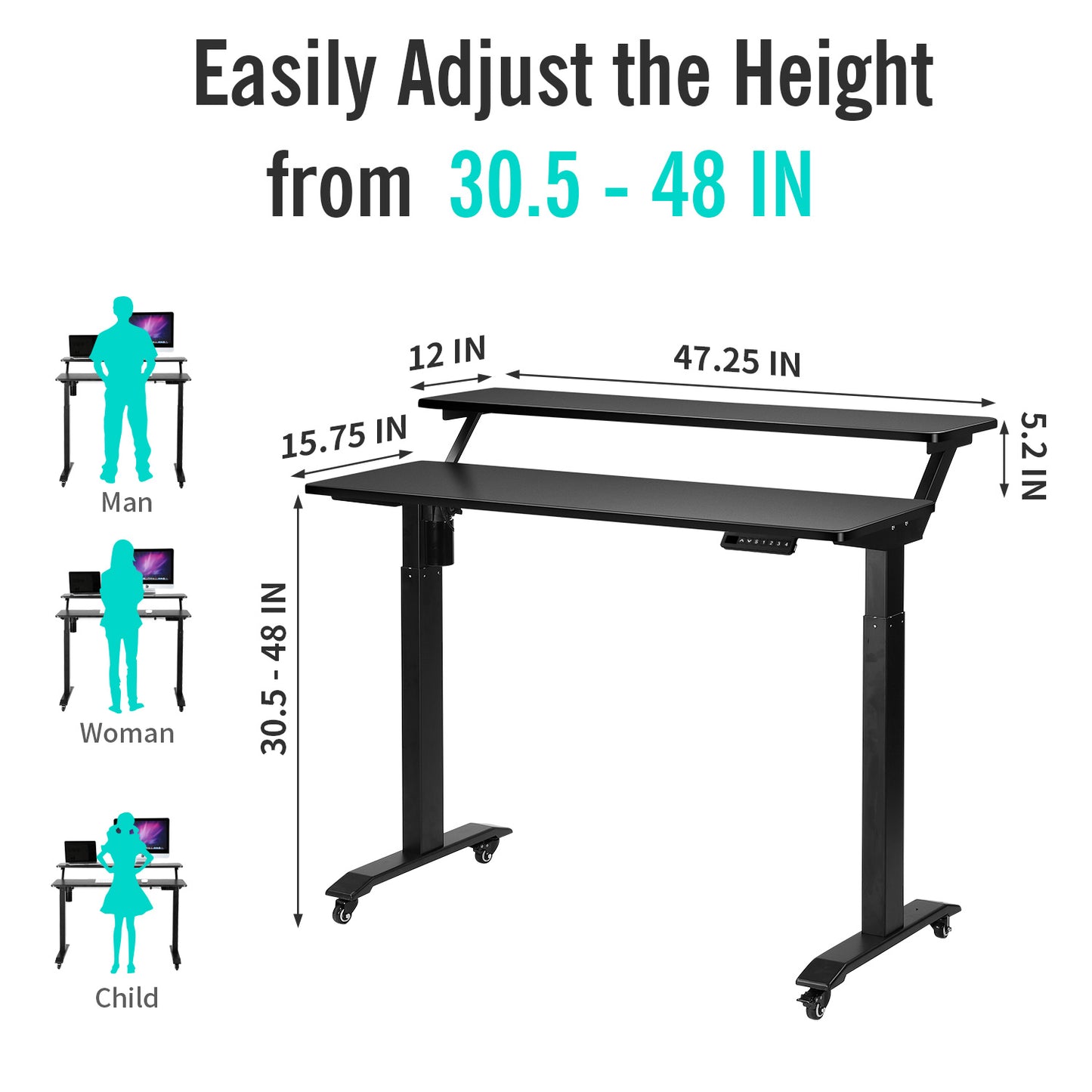 UNICOO - Escritorio eléctrico de pie con altura ajustable de 2 niveles, estación de trabajo eléctrica de pie para oficina en casa, escritorio eléctrico de pie de 2 niveles