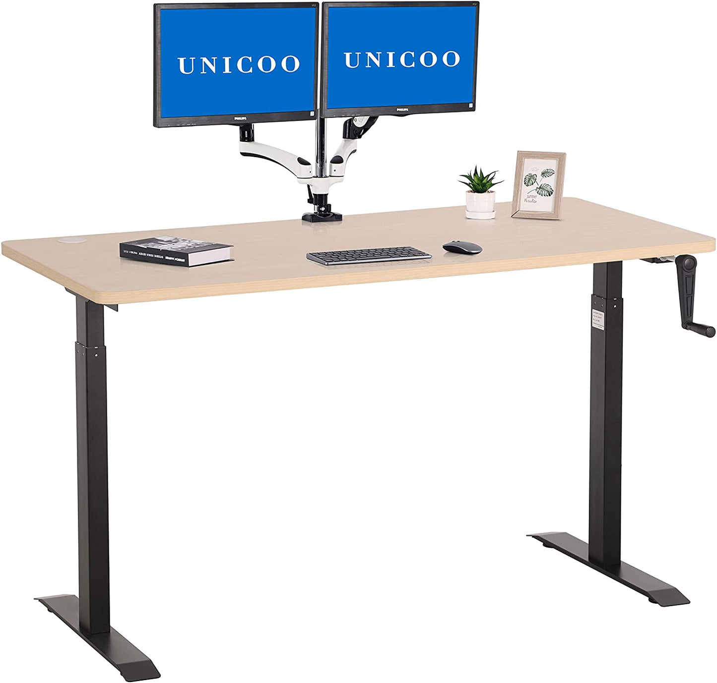 UNICOO – Premium Quality 55.12 x 27.6 Inch Crank Height Adjustable Standing Desk, Sit to Stand up Desk, Home Office Computer Table (55IN-Crank)