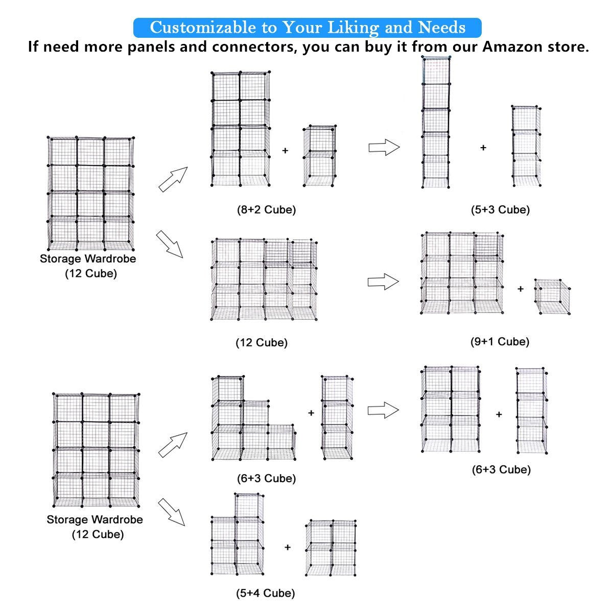 UNICOO Modular Wire Storage Cube Organizer – DIY Stackable Shelving, 14"x14", Heavy-Duty Steel Frame (12 Cubes Pack)