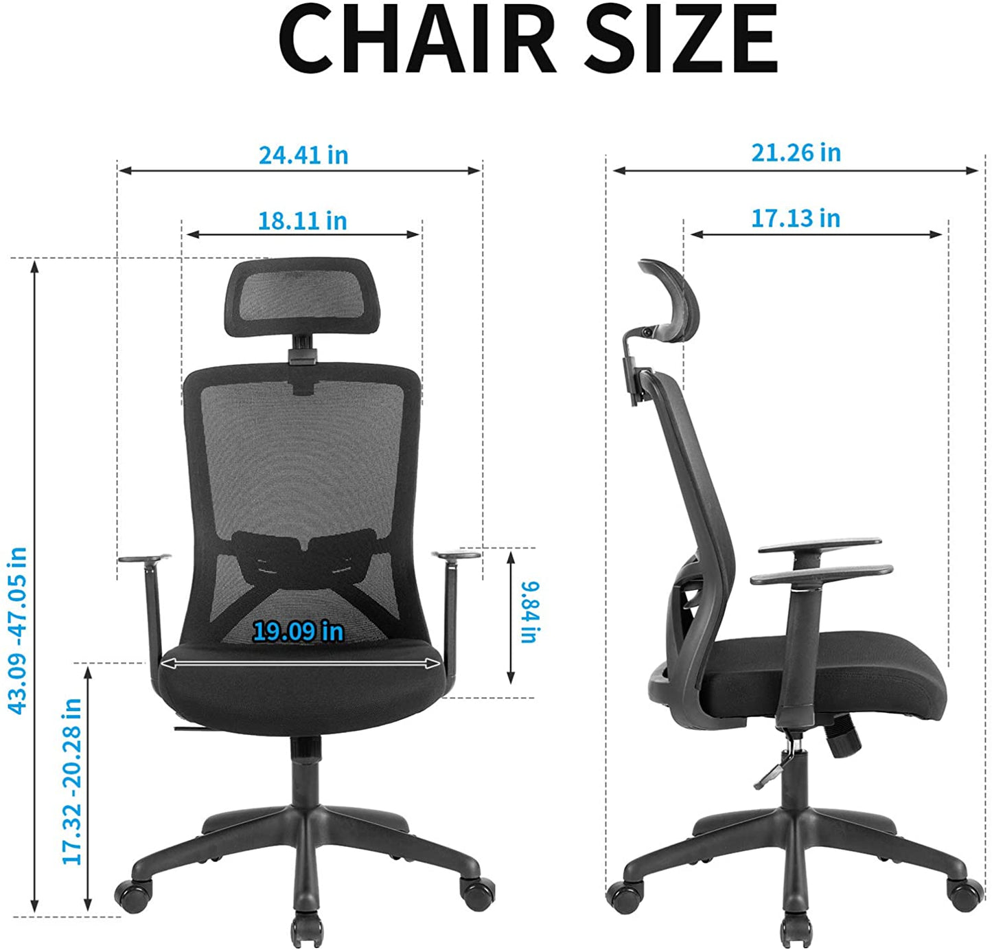 UNICOO - Silla de oficina ergonómica con respaldo alto de malla, soporte lumbar, cómoda silla ejecutiva giratoria y ajustable con reposabrazos (W-215C - Negro)