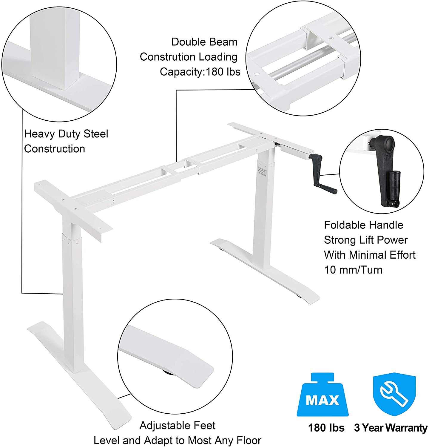 UNICOO – Premium Quality 55.12 x 27.6 Inch Crank Height Adjustable Standing Desk, Sit to Stand up Desk, Home Office Computer Table (55IN-Crank)