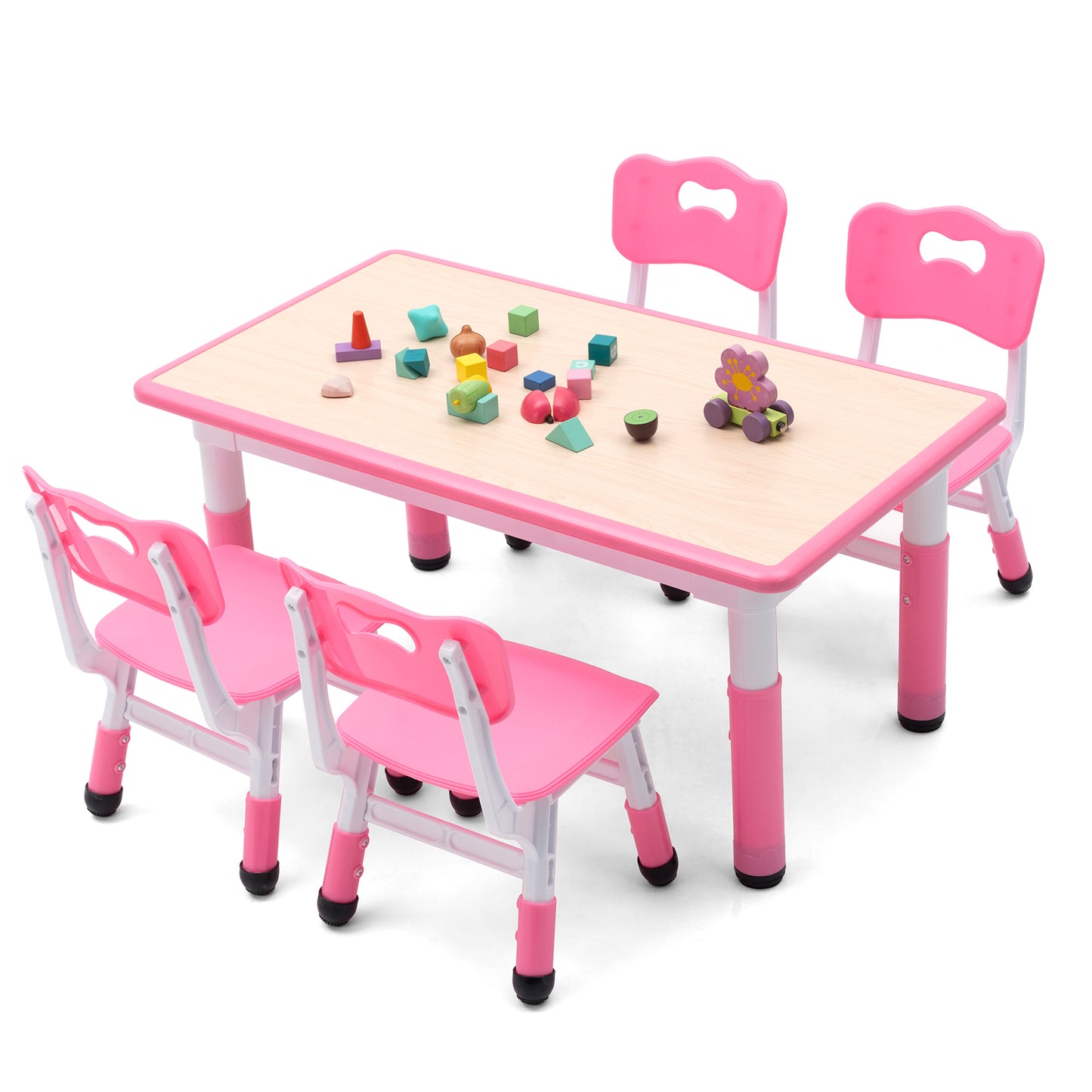 UNICOO Kids Table and 4 Chairs Set | Height Adjustable Arts & Crafts Table for Ages 3-10 | Childrens Activity Table | Preschool Furniture with Ergonomic Chairs | Easy-Clean Writable Top 21.6” x 39.4”