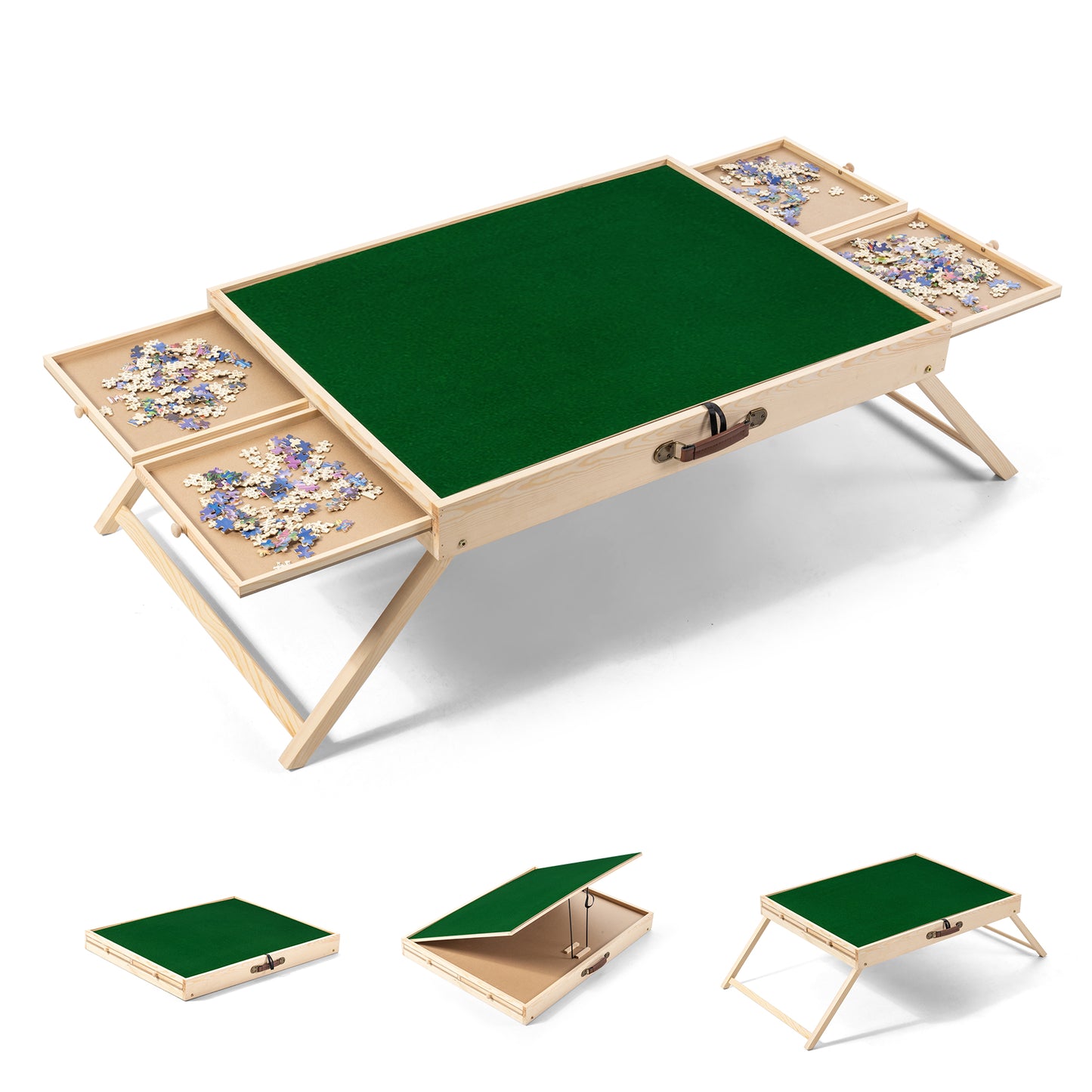 UNICOO® Folding Jigsaw Puzzle Table with 4 Storage Drawers – Holds Up to 1500 Pieces | Portable Jigsaw Puzzle Board with Felt Surface & Folding Legs for Adults, Seniors & Family