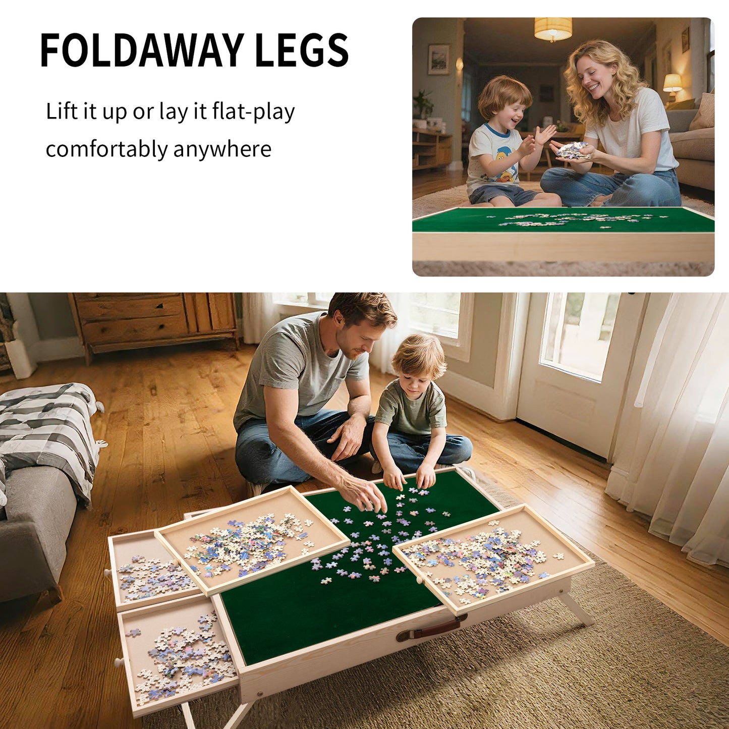 UNICOO® Folding Jigsaw Puzzle Table with 4 Storage Drawers – Holds Up to 1500 Pieces | Portable Jigsaw Puzzle Board with Felt Surface & Folding Legs for Adults, Seniors & Family
