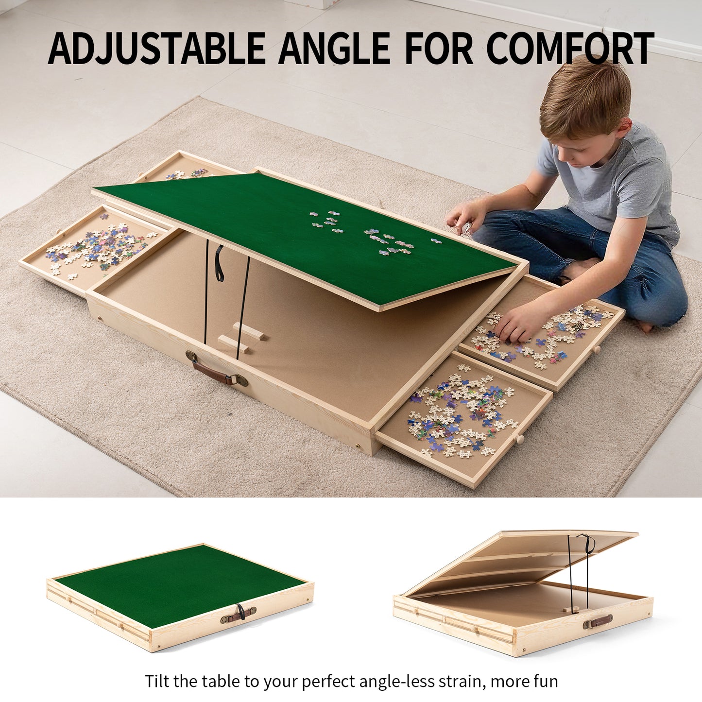 UNICOO® Folding Jigsaw Puzzle Table with 4 Storage Drawers – Holds Up to 1500 Pieces | Portable Jigsaw Puzzle Board with Felt Surface & Folding Legs for Adults, Seniors & Family