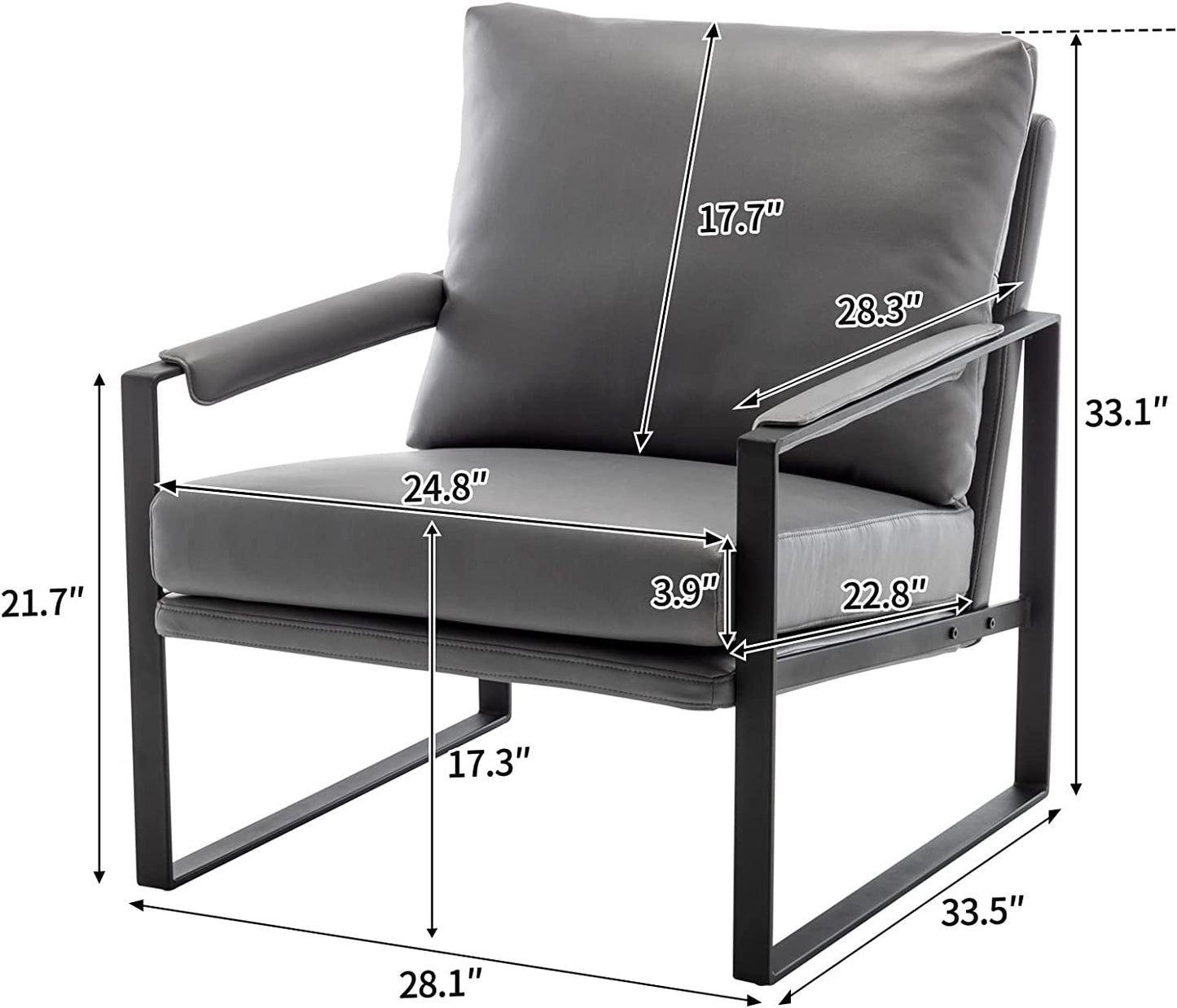 UNICOO - Modern Faux Leather Accent Chairs, Armchairs Living Room Chairs Leisure Chair Reception Chair with Metal Frame (ZKL-239K)