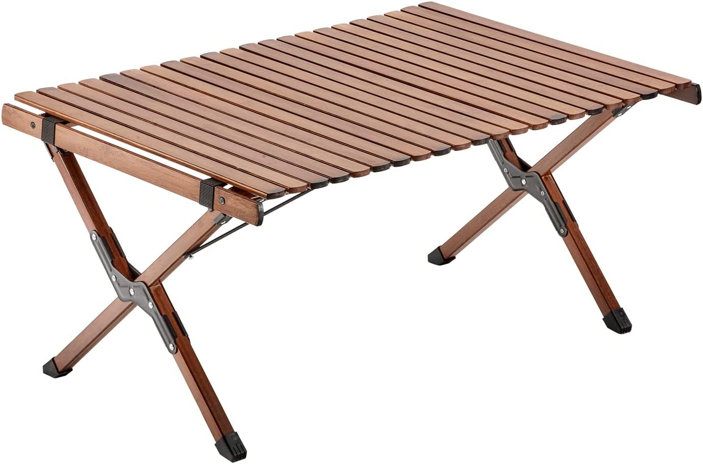 UNICOO Bamboo Folding Picnic Table, Portable Roll-Up Camping Table with Carry Bag, Low Height BBQ Beach Table for Indoor/Outdoor Parties, Picnics