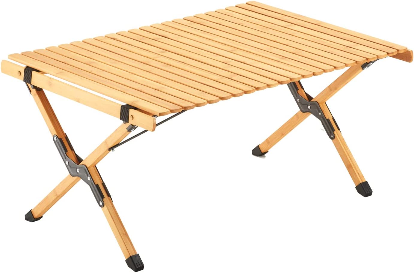 UNICOO –Bamboo Folding Picnic Table, Portable Camping Table W/Carry Bag, Low Height Foldable BBQ Roll Up Table, Beach Table for Indoor & Outdoor Party, BBQ and Hiking
