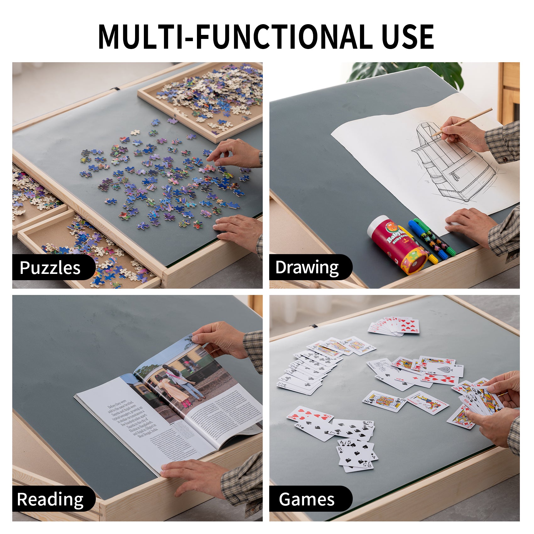 UNICOO® Folding Jigsaw Puzzle Table with 4 Storage Drawers – Holds Up