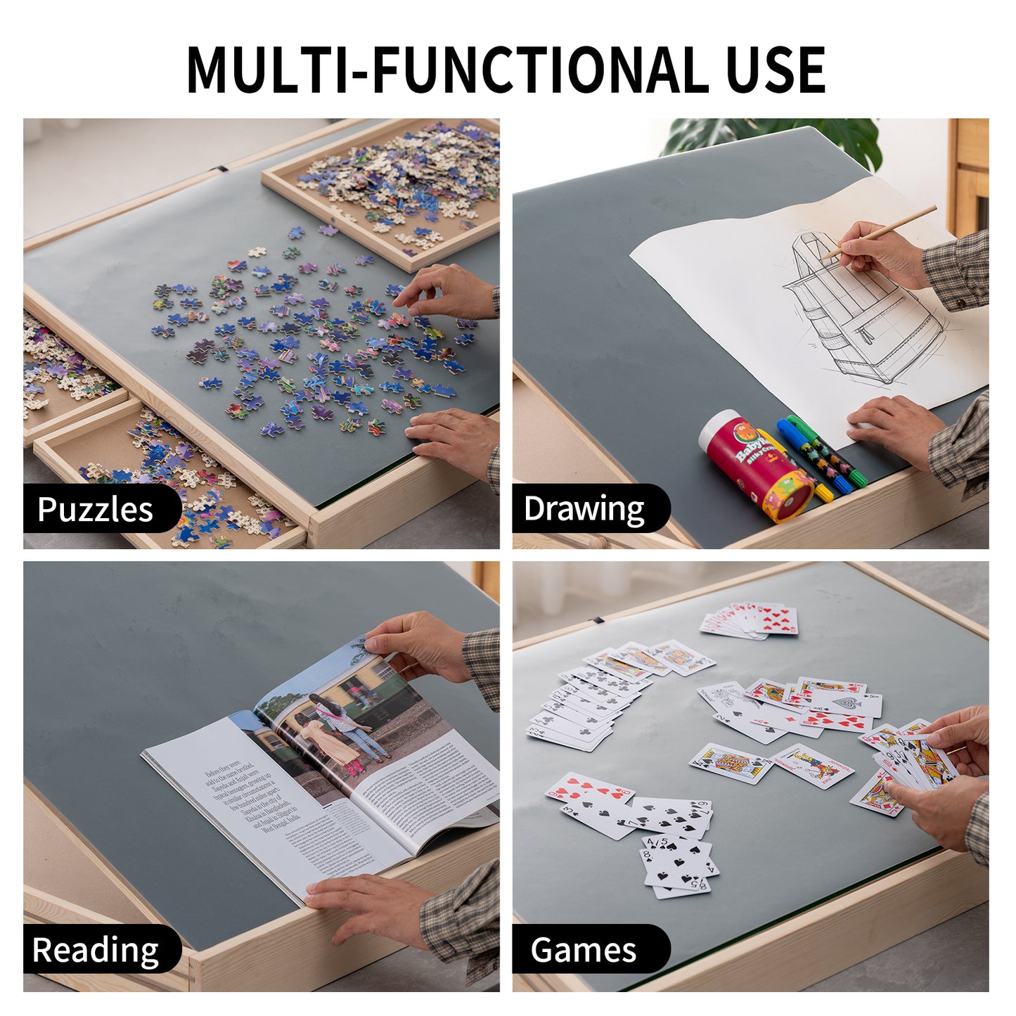 UNICOO® Folding Jigsaw Puzzle Table with 4 Storage Drawers – Holds Up to 1500 Pieces | Portable Jigsaw Puzzle Board with Felt Surface & Folding Legs for Adults, Seniors & Family