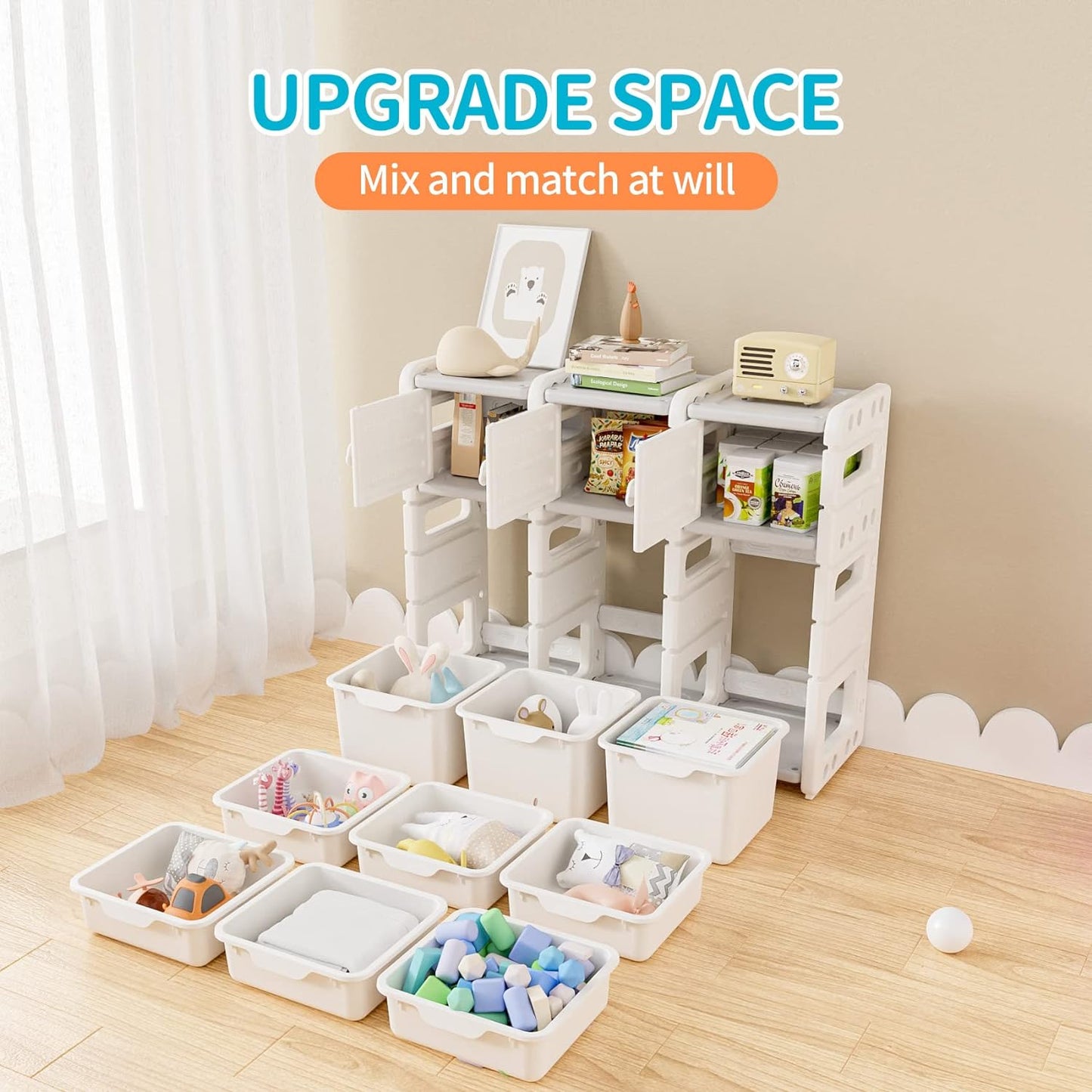 UNICOO Kids Storage Shelves, Children Toy Storage Organizer, Kids Bookshelf and Toy Storage for School, Bedroom, Playroom or Nursery (2*4 / 3*4)