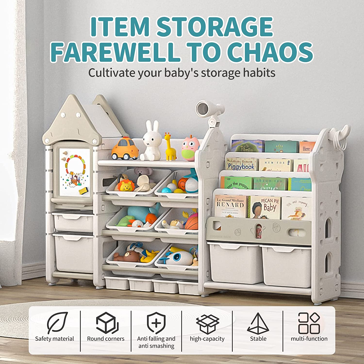 UNICOO Kids Toy Storage Organizer and Bookshelf with 14 Bins, Pull-O