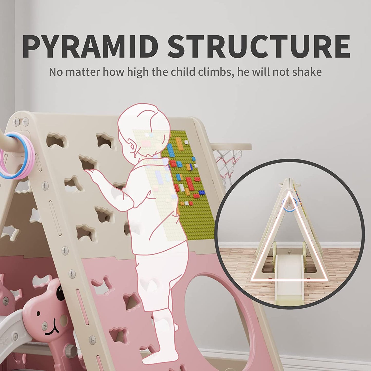 UNICOO Children’s 7 in 1 Multi-Functional Climbing Pyramid Set with Slide, Kids Climbing and Sliding Set for Home, Daycare