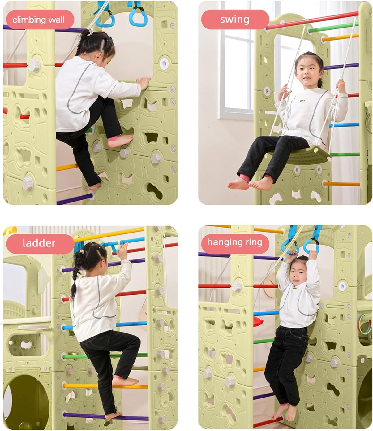 UNICOO 10 in 1 Indoor Playground, Jungle Gym Playset with Slide, Climb