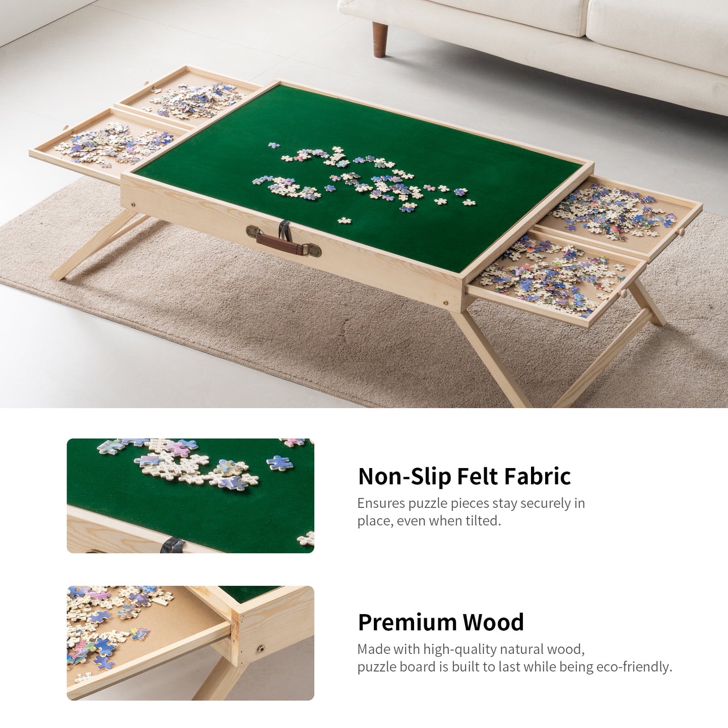 UNICOO® Folding Jigsaw Puzzle Table with 4 Storage Drawers – Holds Up to 1500 Pieces | Portable Jigsaw Puzzle Board with Felt Surface & Folding Legs for Adults, Seniors & Family