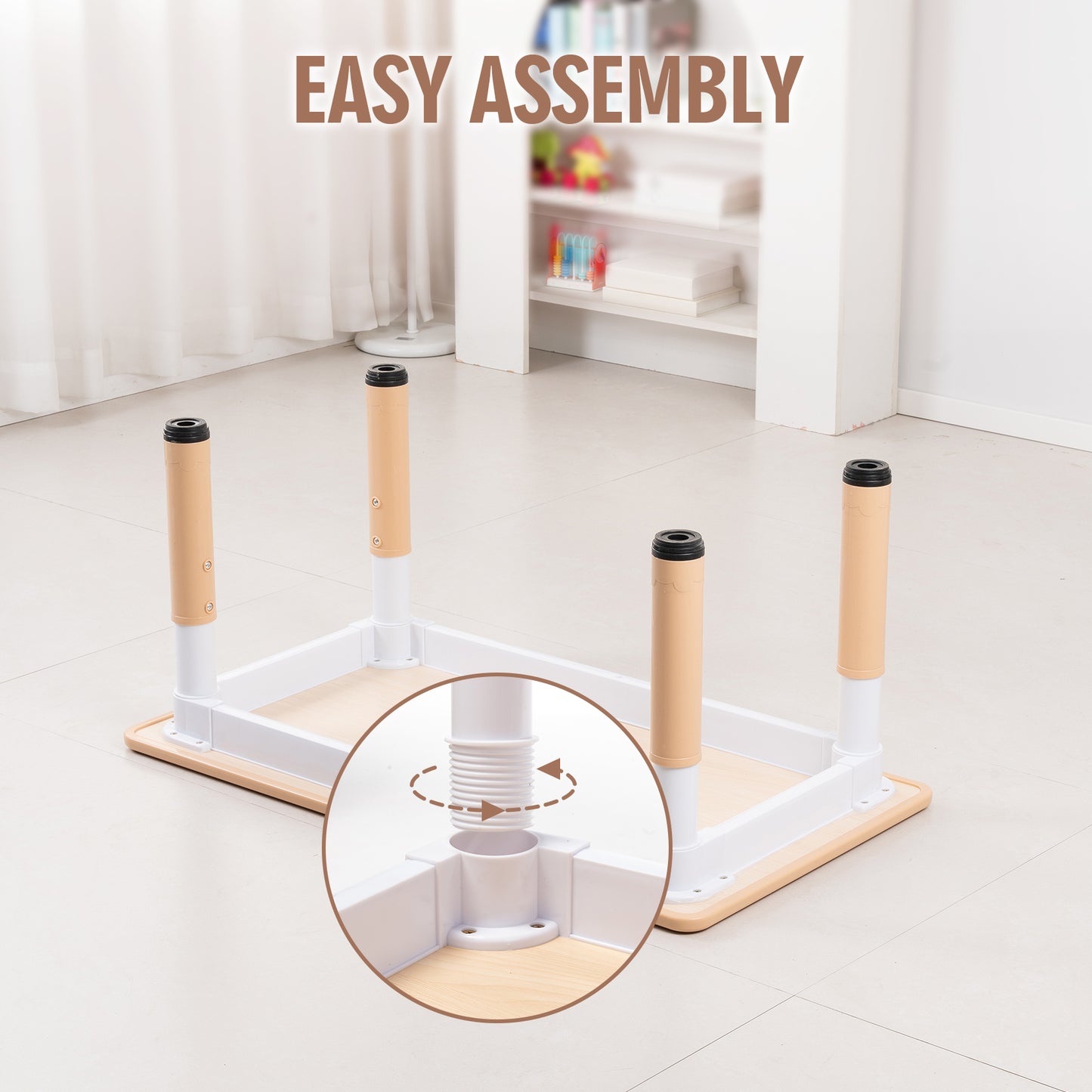 UNICOO Kids Table and 4 Chairs Set | Height Adjustable Arts & Crafts Table for Ages 3-10 | Childrens Activity Table | Preschool Furniture with Ergonomic Chairs | Easy-Clean Writable Top 21.6” x 39.4”