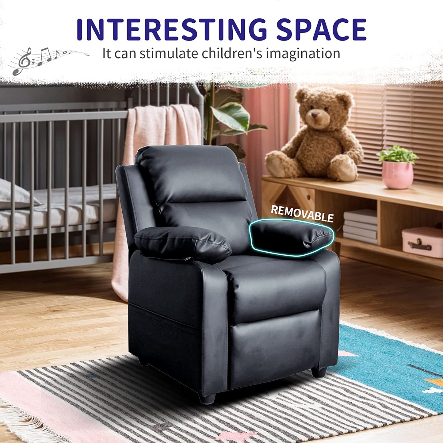UNICOO - Kids Recliner Chair, Toddlers Recliner with Headrest Footrest and Lumbar Support, Ergonomic PU Leather Armchair Lounge Chair