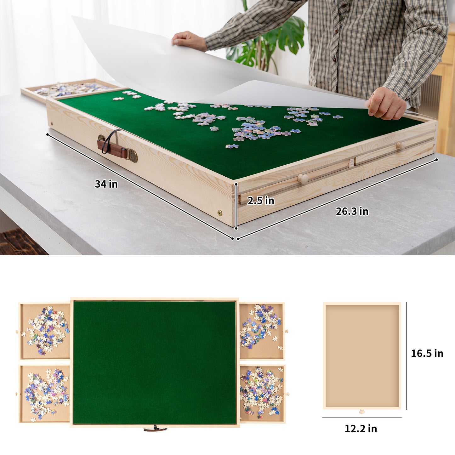 UNICOO® Folding Jigsaw Puzzle Table with 4 Storage Drawers – Holds Up to 1500 Pieces | Portable Jigsaw Puzzle Board with Felt Surface & Folding Legs for Adults, Seniors & Family