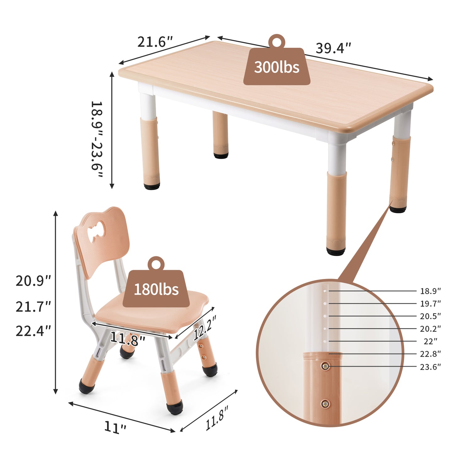UNICOO Kids Table and 4 Chairs Set | Height Adjustable Arts & Crafts Table for Ages 3-10 | Childrens Activity Table | Preschool Furniture with Ergonomic Chairs | Easy-Clean Writable Top 21.6” x 39.4”