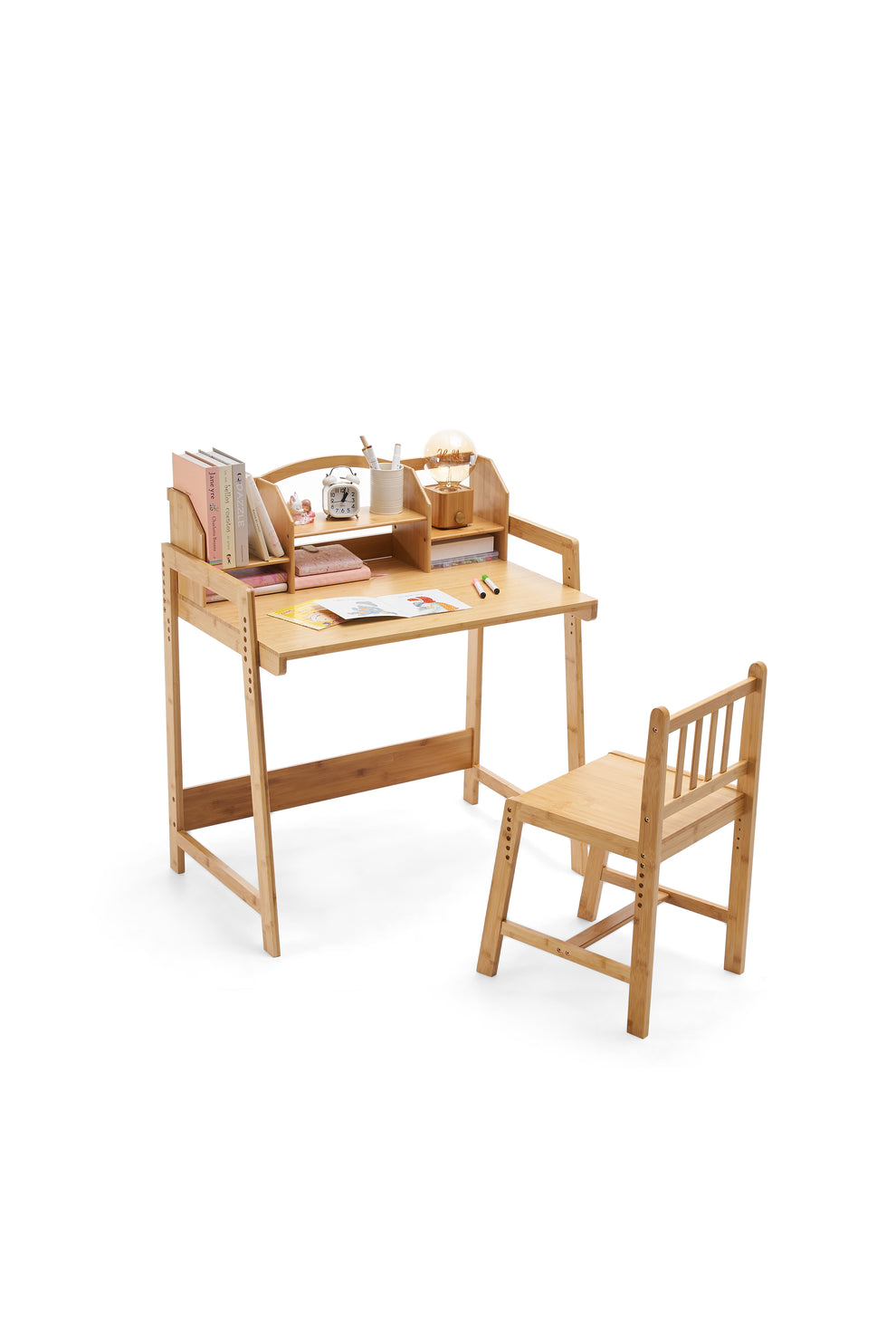 UNICOO Adjustable Kids Desk and Chair Set – 100% Natural Bamboo, with