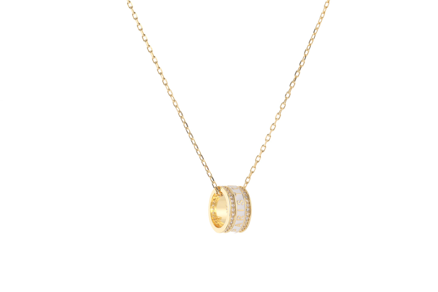 PARISTORY Gold-Tone Ring Pendant Necklace with White Enamel and Sparkling Accents