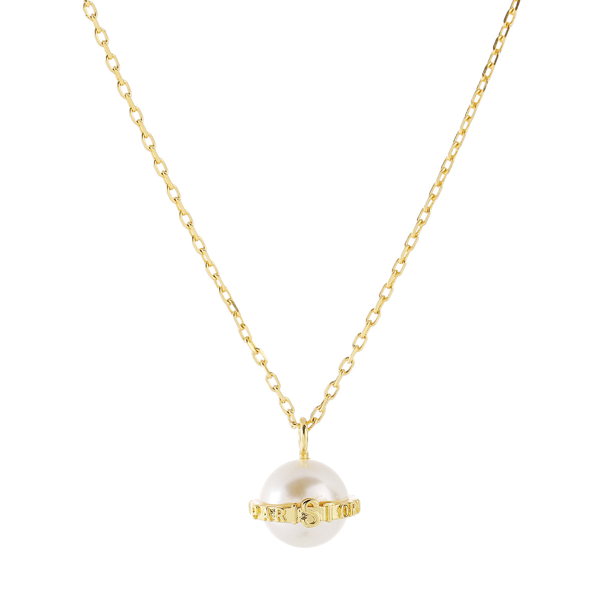 PARISTORY Gold-Tone Pearl Pendant Necklace with Signature Letter Band