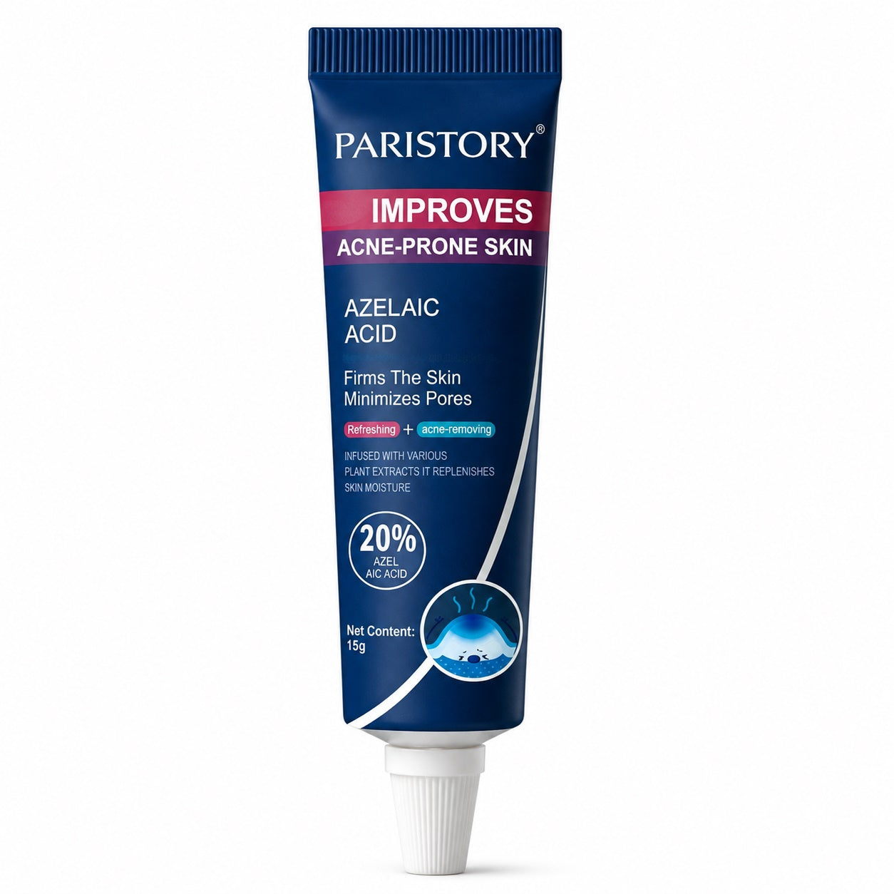 PARISTORY 20% Azelaic Acid Cream for Acne-Prone Skin, Pore Care and Skin Hydration, 15g