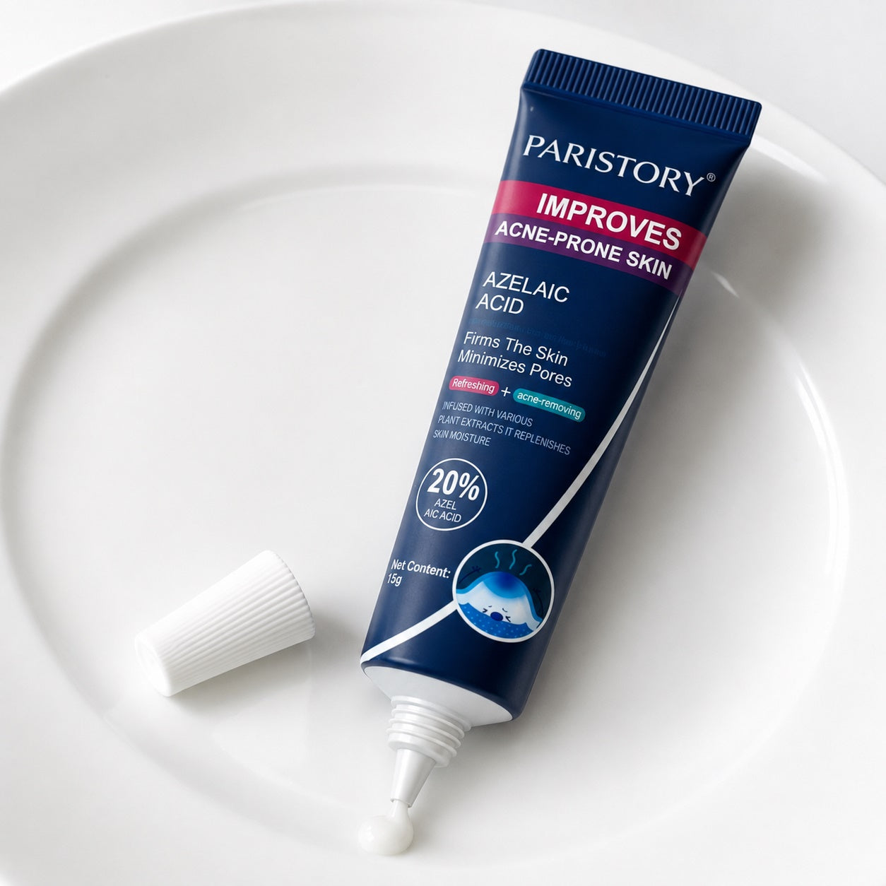 PARISTORY 20% Azelaic Acid Cream for Acne-Prone Skin, Pore Care and Skin Hydration, 15g