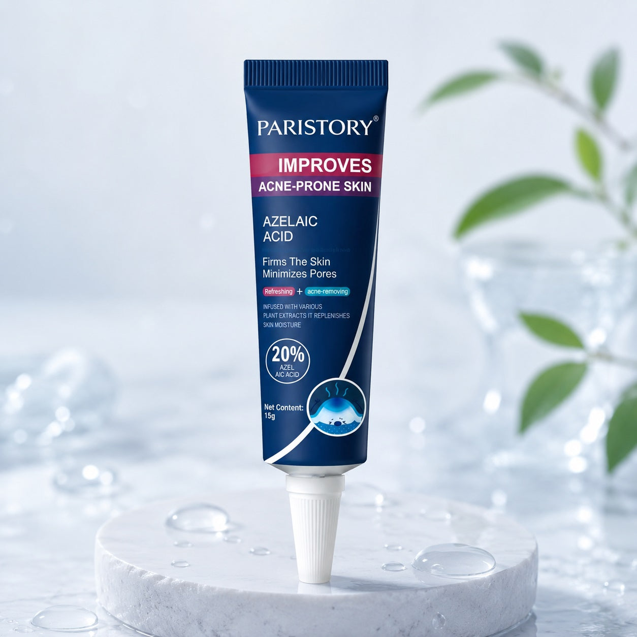 PARISTORY 20% Azelaic Acid Cream for Acne-Prone Skin, Pore Care and Skin Hydration, 15g