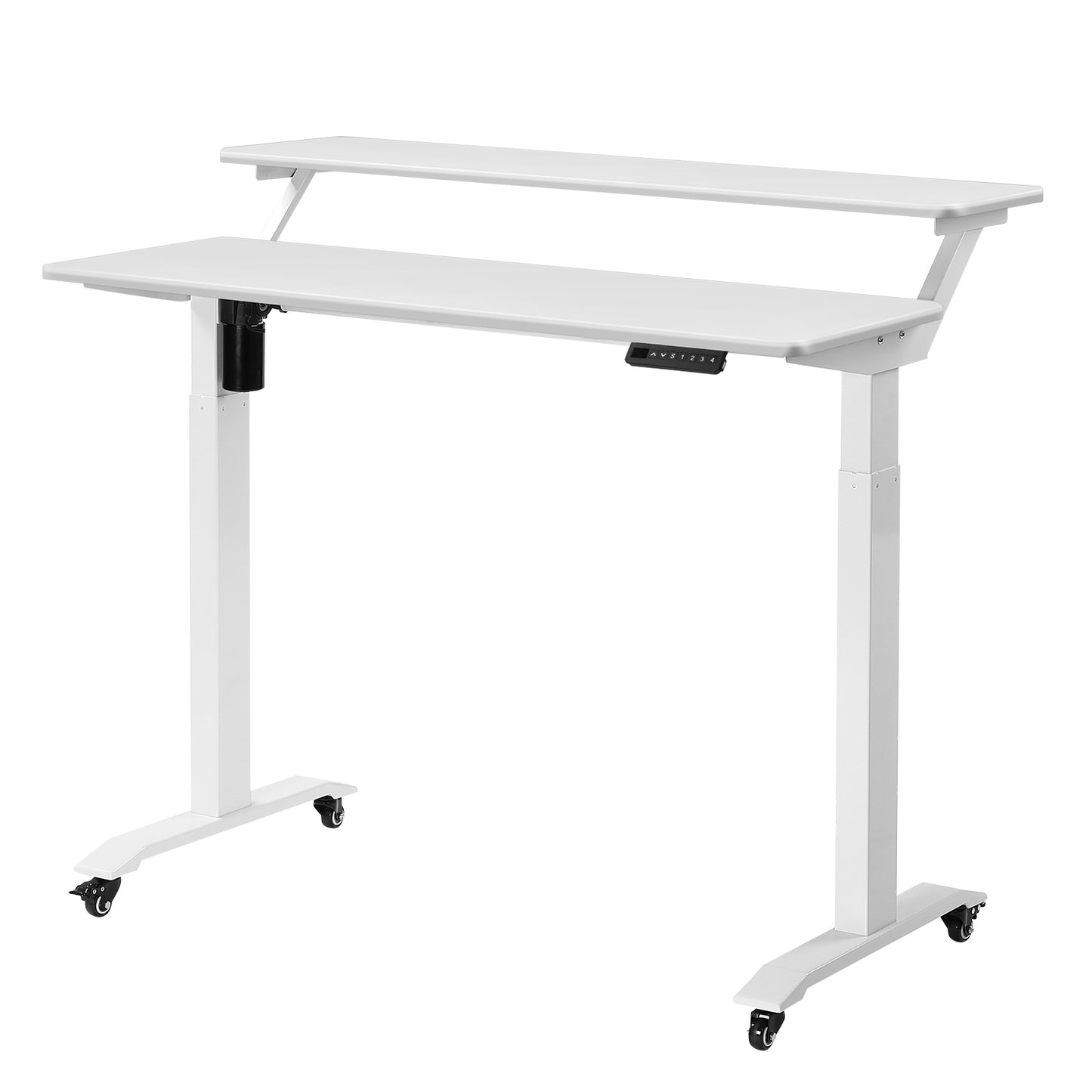 UNICOO - 2 Tier Electric Height Adjustable Standing Desk, Electric Standing Workstation Home Office Sit Stand Up Desk Electric- 2 Tier