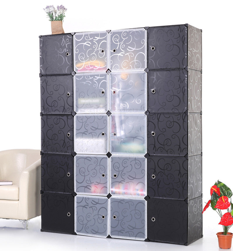 Unicoo - Multi Use DIY Plastic 20 Cube Organizer (Black with Black + White Door)