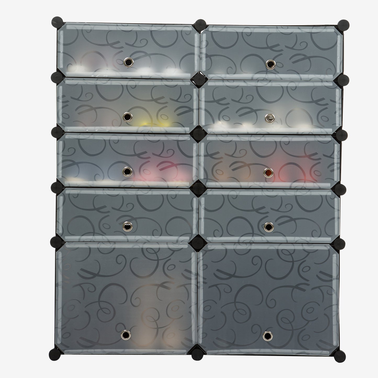 Unicoo - Multi Use DIY Plastic 10 Cube Organizer (Black With White Doors)