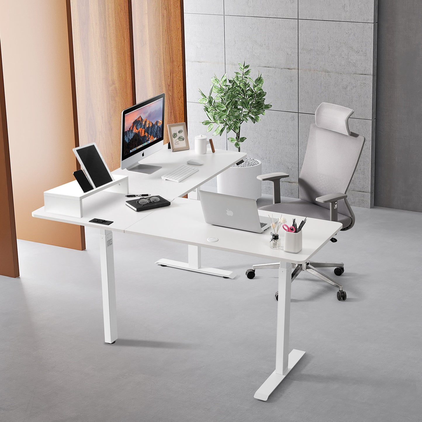 UNICOO - L Shaped Triple Motor Electric Height Adjustable Standing Desk, Computer Corner Desk, Home Gaming Desk, Office Writing Workstation