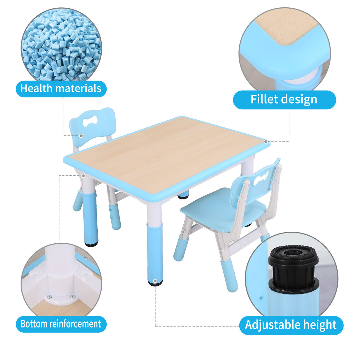  UNICOO - Kids Study Table and Chairs Set, Height