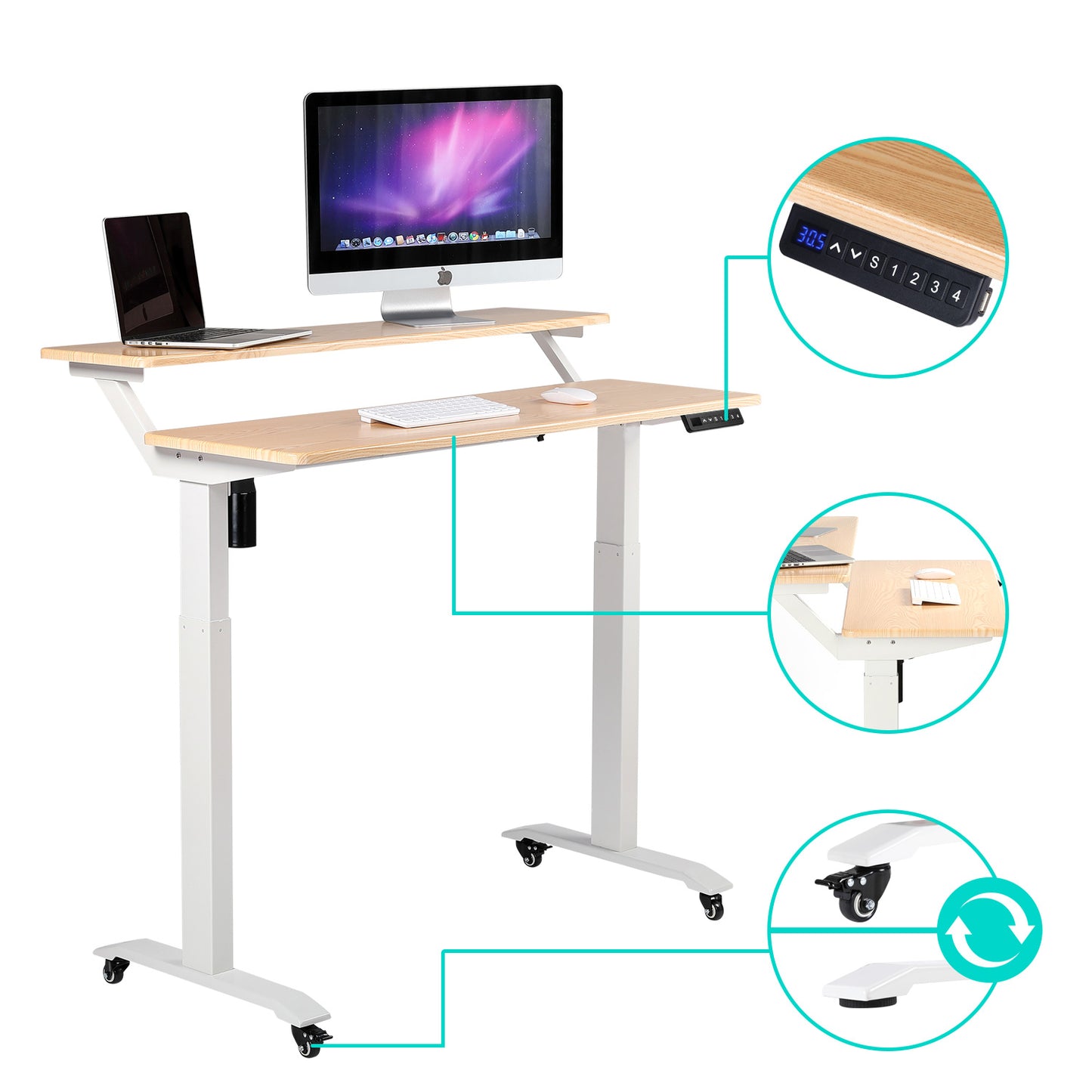 UNICOO - 2 Tier Electric Height Adjustable Standing Desk, Electric Standing Workstation Home Office Sit Stand Up Desk Electric- 2 Tier