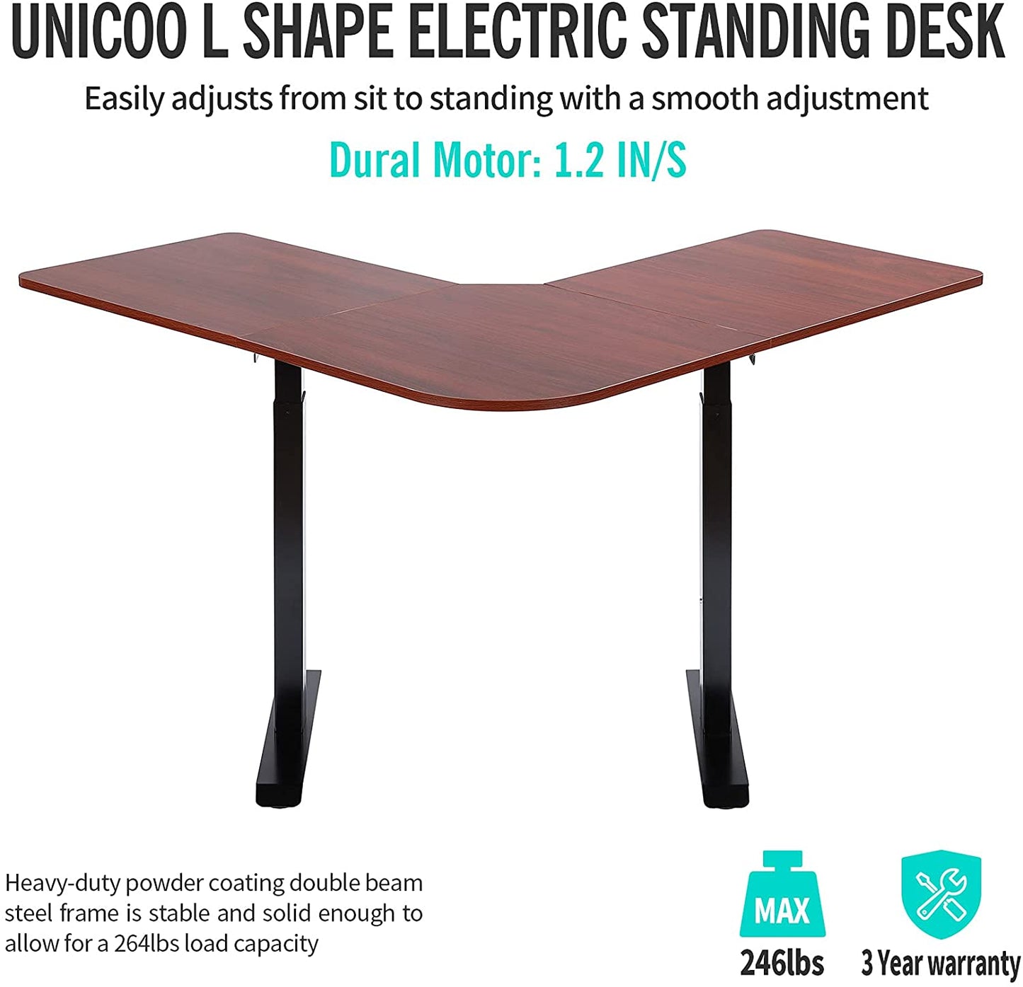 UNICOO - L Shaped Dual Motor Electric Height Adjustable Standing Desk, Computer Corner Desk, Home Gaming Desk, Office Writing Workstation (XOT-L)