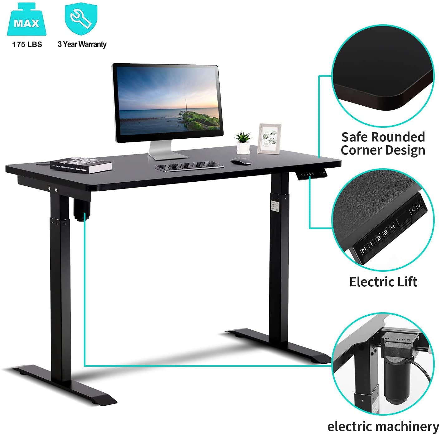 UNICOO – Height Adjustable Electric Standing Desk, 47.24 x 23.62 Inches Stand up Table, Sit Stand Home Office Desk with One Piece Tabletop (NTESMF01 + 48 in TOP)