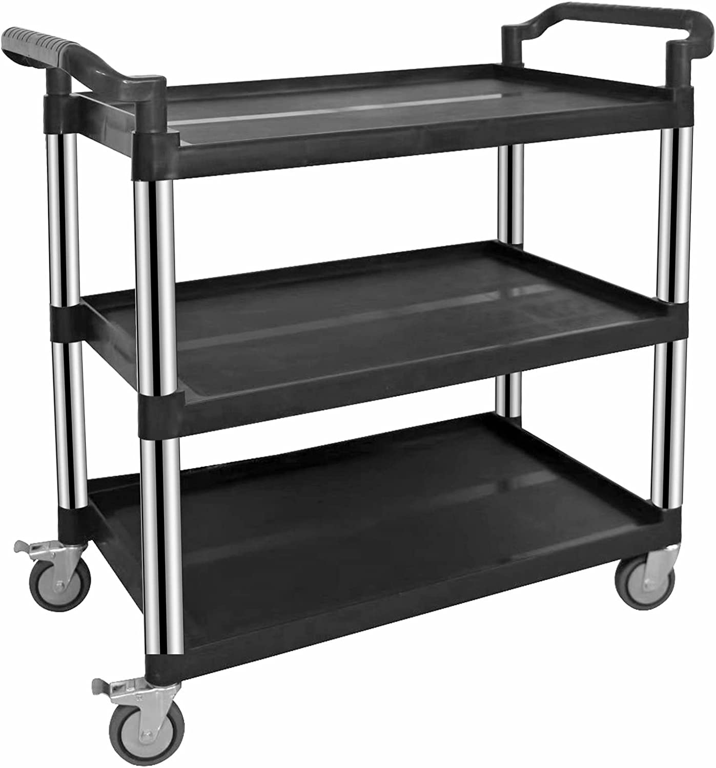 UNICOO Plastic Heavy Duty Utility Cart-550 Pound, 3-Tier Service Cart, Restaurant Cart with Wheels Lockable 41X19.5X 39 inches - Large Size