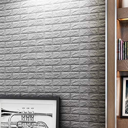 Silver Grey 3D Foam Brick Wallpaper Wall Panels Peel Stick by