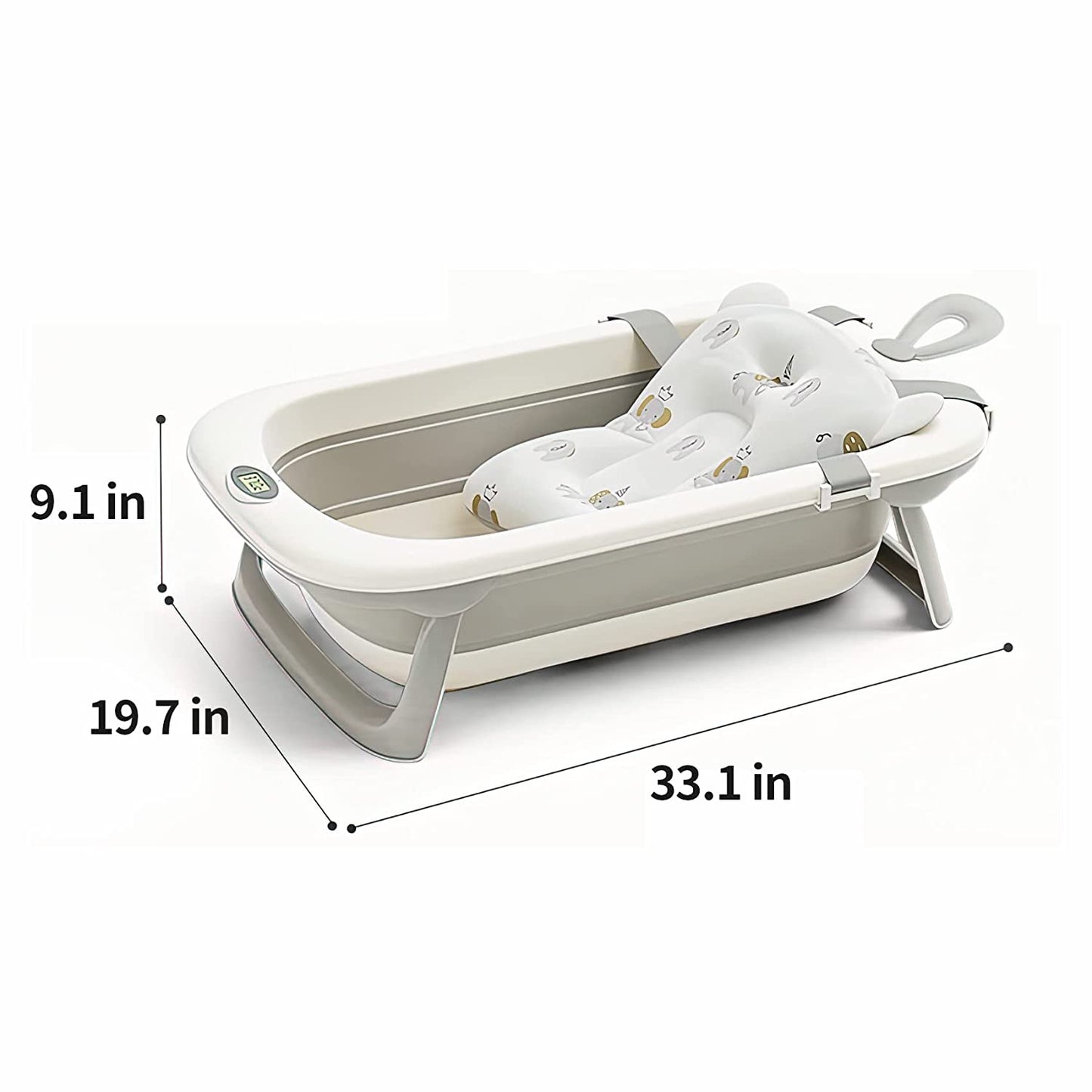 UNICOO - Baby Folding Bathtub for Newborn/Infant/Toddler, Portable Collapsible Tub for Travel and Easy Storage, Multifunctional Baby Foldable Shower Sink, with Support Pad and Thermometer