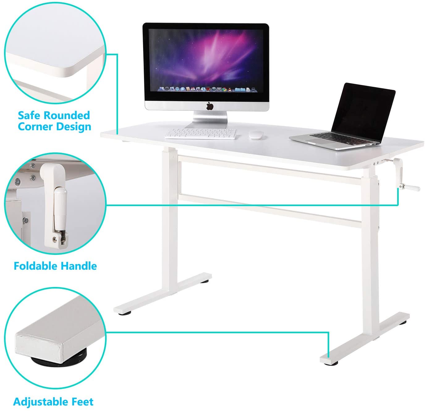 UNICOO - Crank Adjustable Height Standing Desk, Height Adjustable Sit to Stand up Desk, Home Office Computer Table, Writing Study Table SYK01