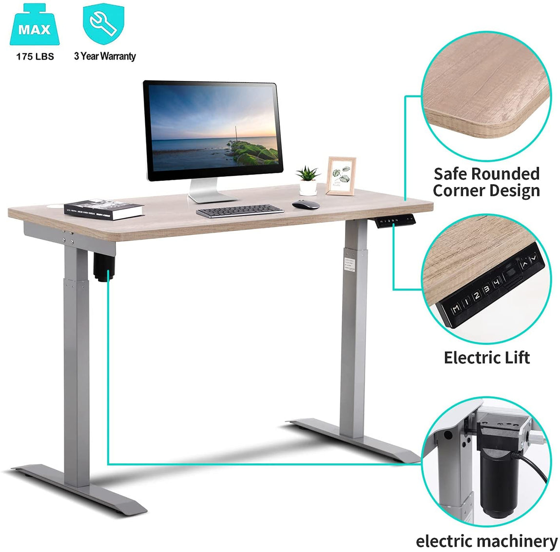 UNICOO – Height Adjustable Electric Standing Desk, 47.24 x 23.62 Inches  Stand up Table, Sit Stand Home Office Desk with One Piece Tabletop  (NTESMF01 +