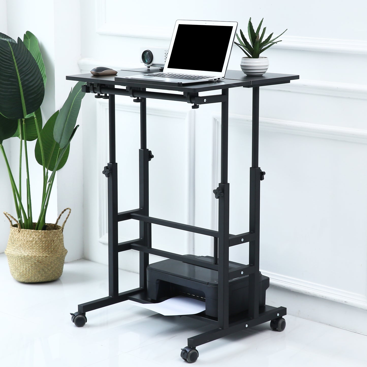 UNICOO- Rolling Laptop Cart, Height Adjustable Sit Stand Workstation, Mobile Standing Desk, Rolling Presentation Cart, Computer Workstation (U101)