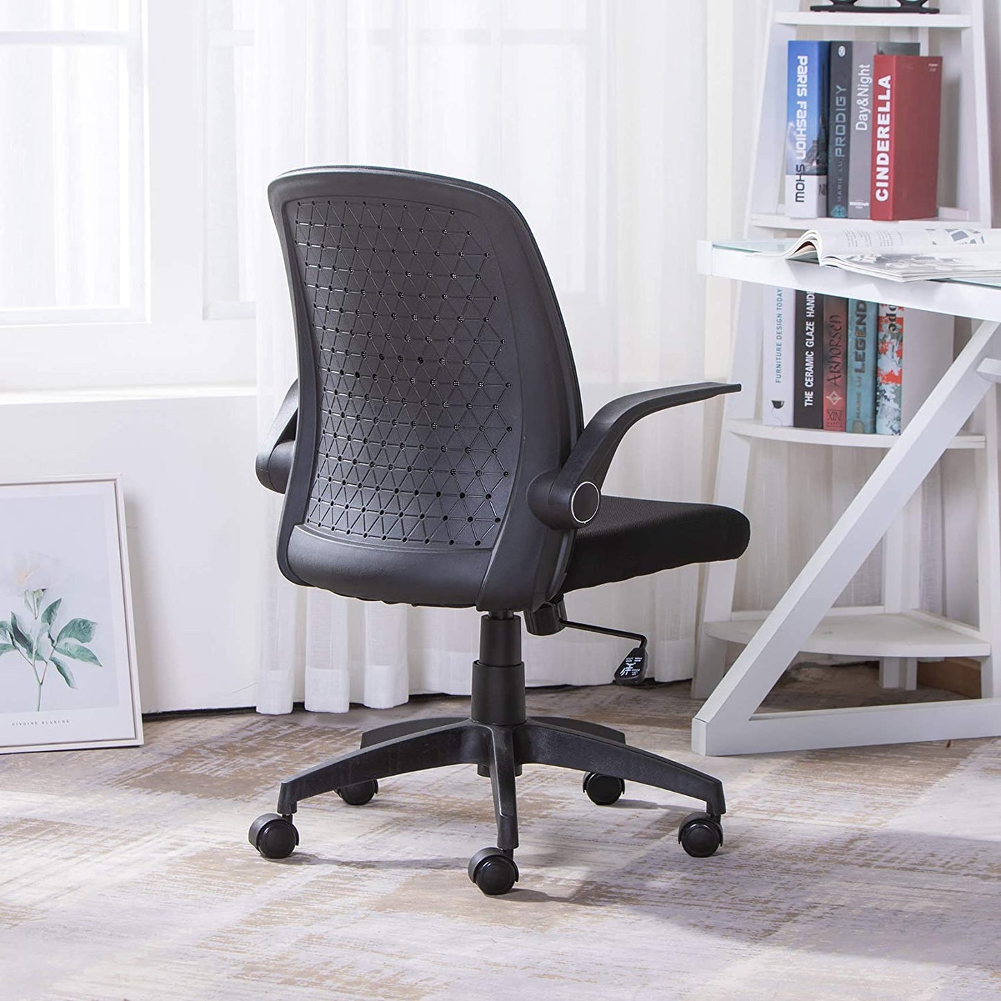 UNICOO - Office Chair Ergonomic Mid Back Swivel Chair, Mesh Computer Chair, Office Task Desk Chair, Home Comfort Chairs with Flip-up Armrests (W-179-1 Black)