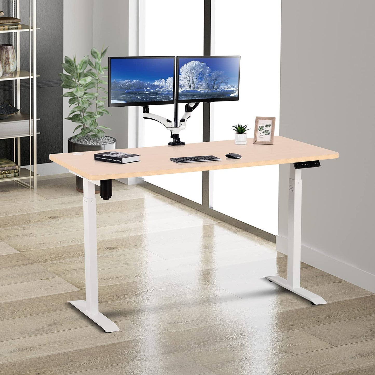 UNICOO – Height Adjustable Electric Standing Desk, 55 x 27.6 Inches Stand up Table, Sit Stand Home Office Desk with One Piece Tabletop (NTESMF01+ 55 IN TOP)