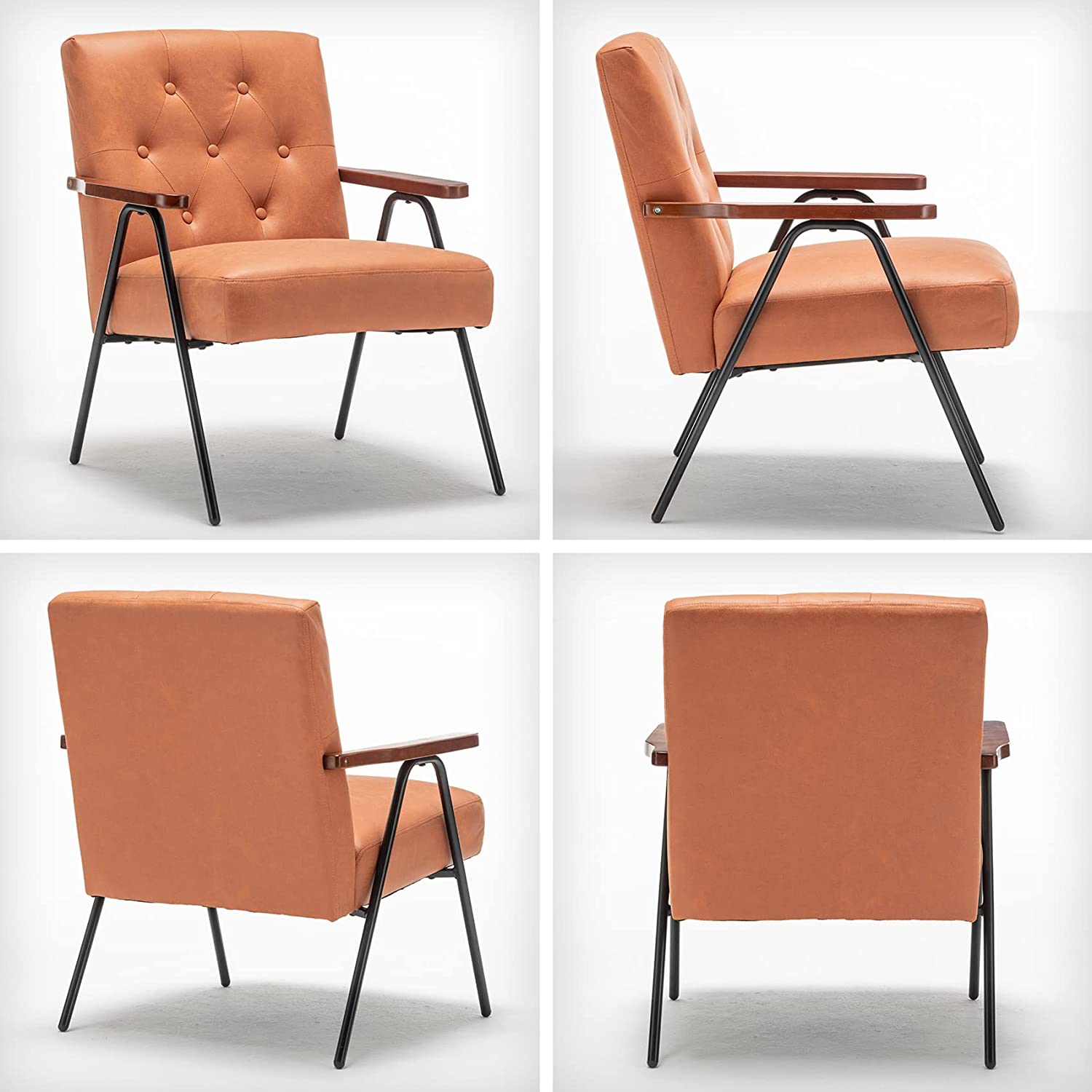 UNICOO - Modern Accent Chairs, Mid-Century Armchair Living Room Chairs  Leisure Chair with Metal Legs Reception Side Chairs (ZKL-222K)