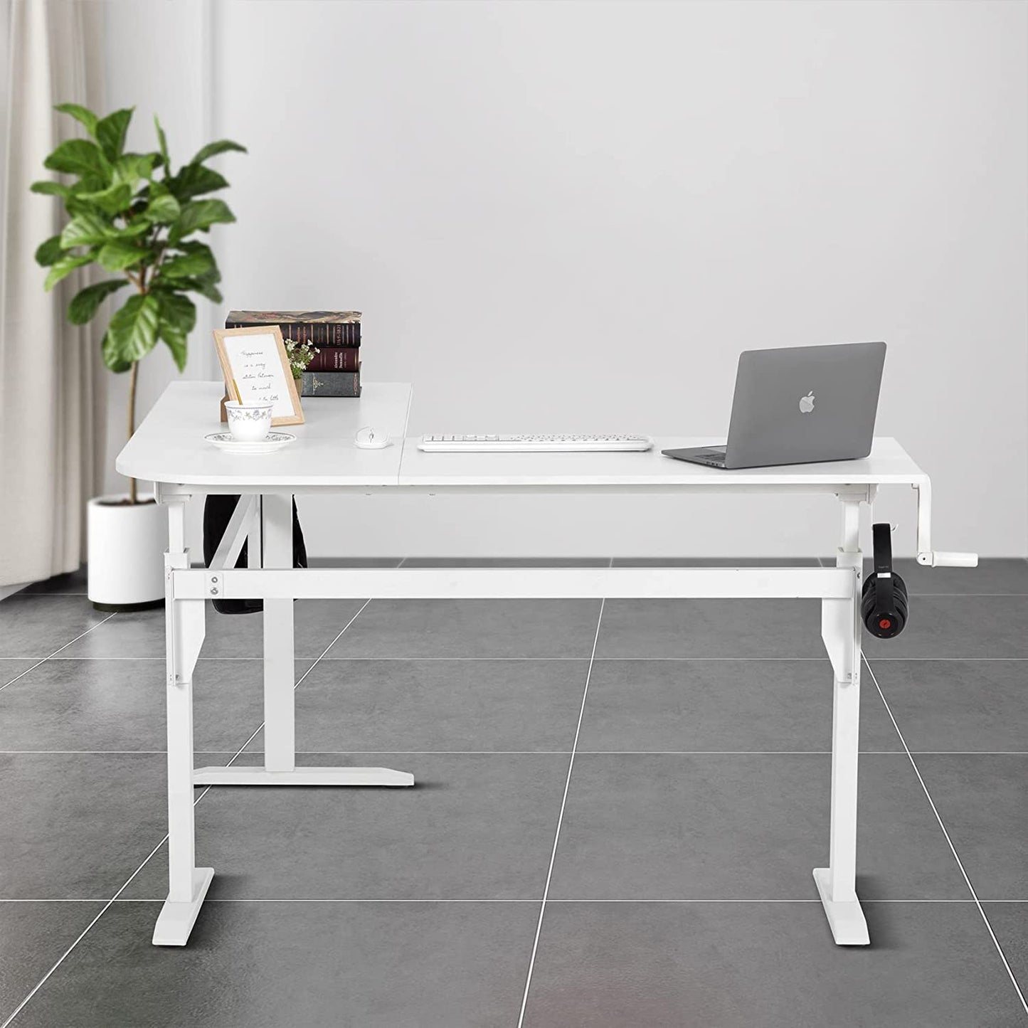 UNICOO – L Shaped Crank Height Adjustable Standing Desk, Sit to Stand up Corner Desk, L-Shaped Standing Workstation (XJH-LC-White-2 Packages)