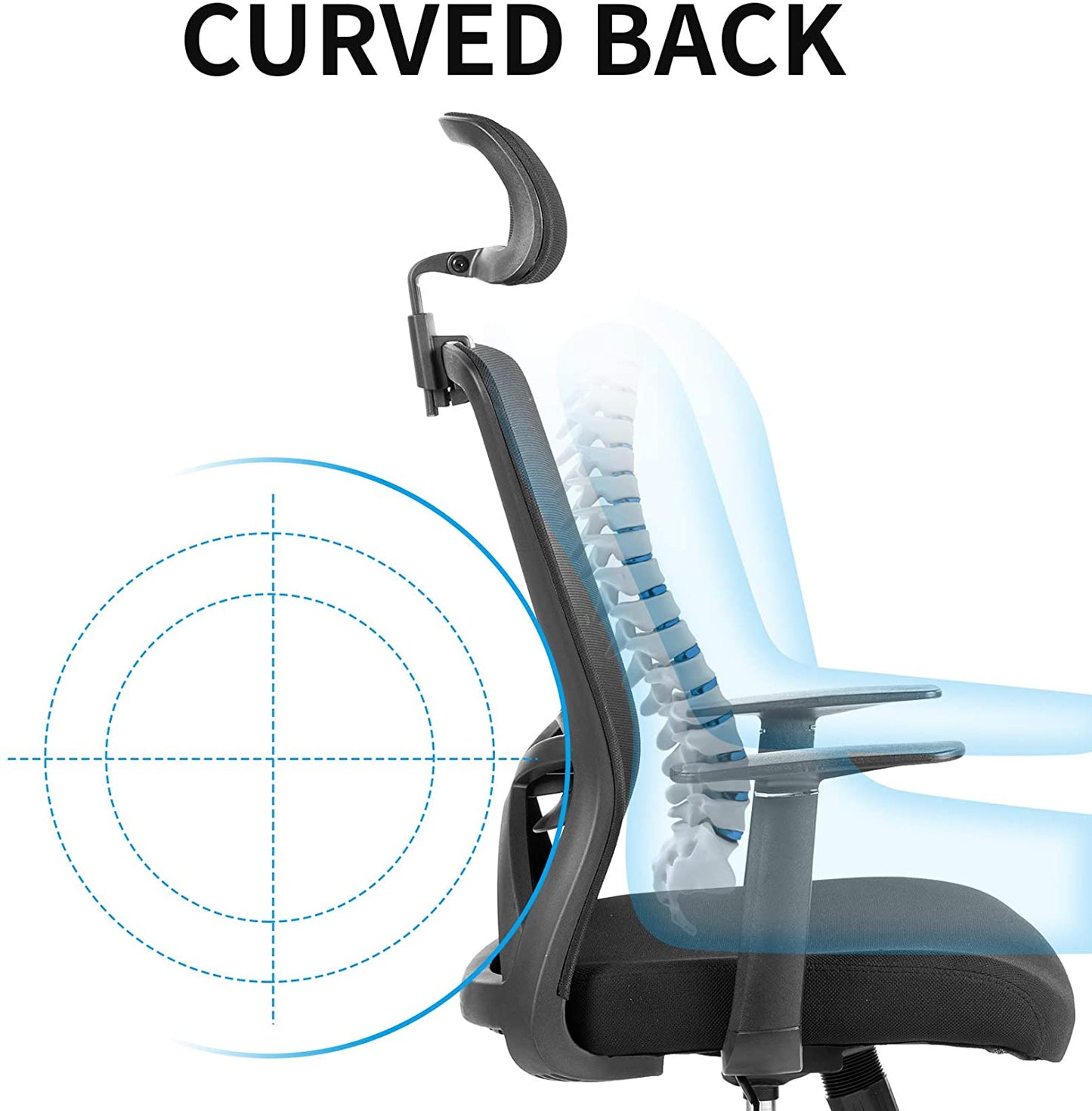 UNICOO - Home Office Chair Ergonomic Desk Chair High-Back Mesh Computer Chair Lumbar Support Comfortable Executive Adjustable Rolling Swivel Task Chair with Armrests (W-215C - Black)