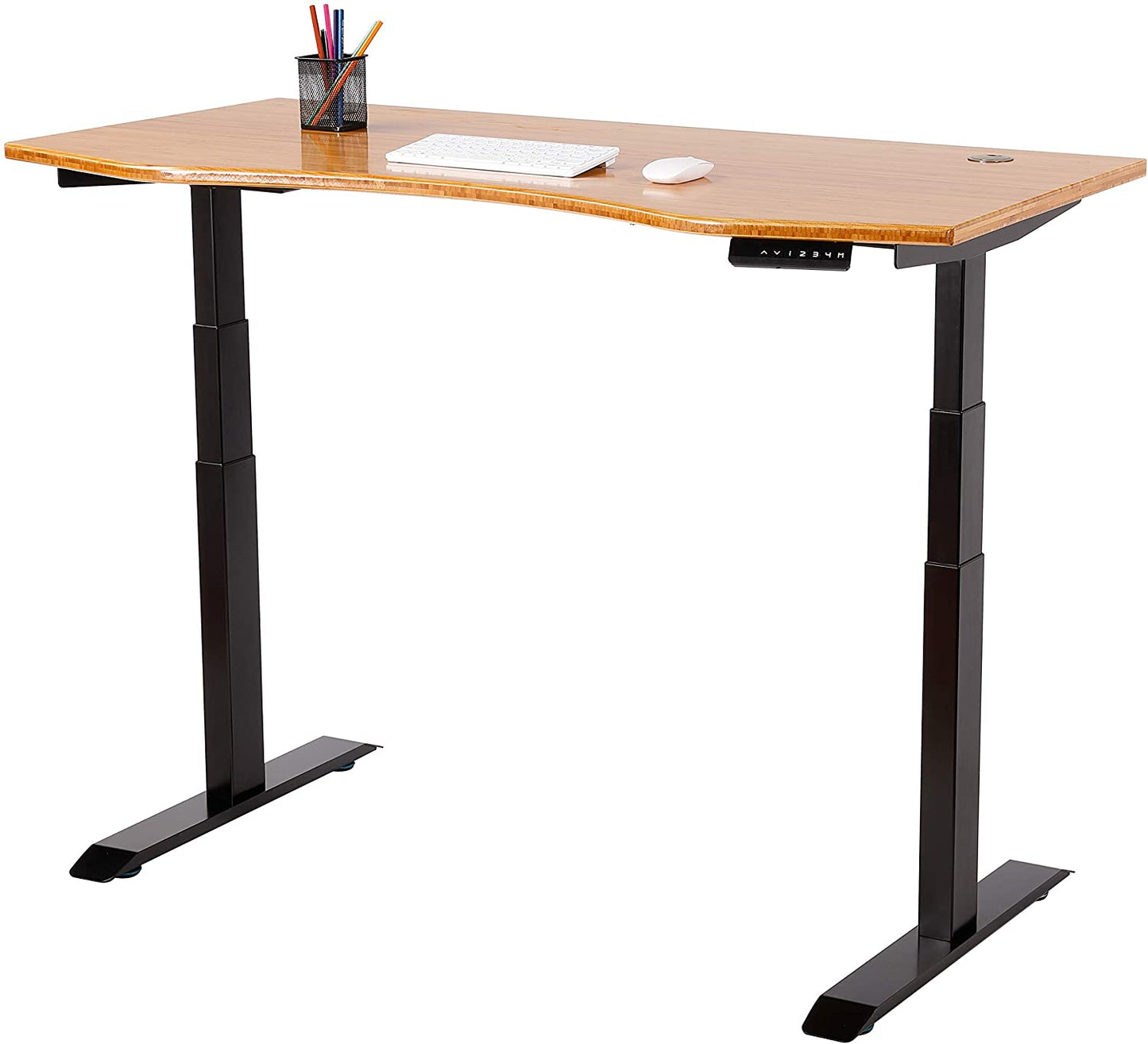 UNICOO - Electric Stand Up Desk Dual Motor, 3 Stage Up Lifting Legs with 1 Inch Thick Bamboo Table Top, LED 4 Memory Control Keypad